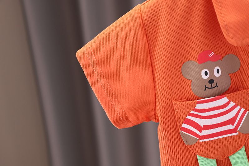 Ensemble deux pièces pour garçons, short à manches courtes, ours de poche, dessin animé, à la mode, pour bébé, nouvelle collection été 2024_voghion.com