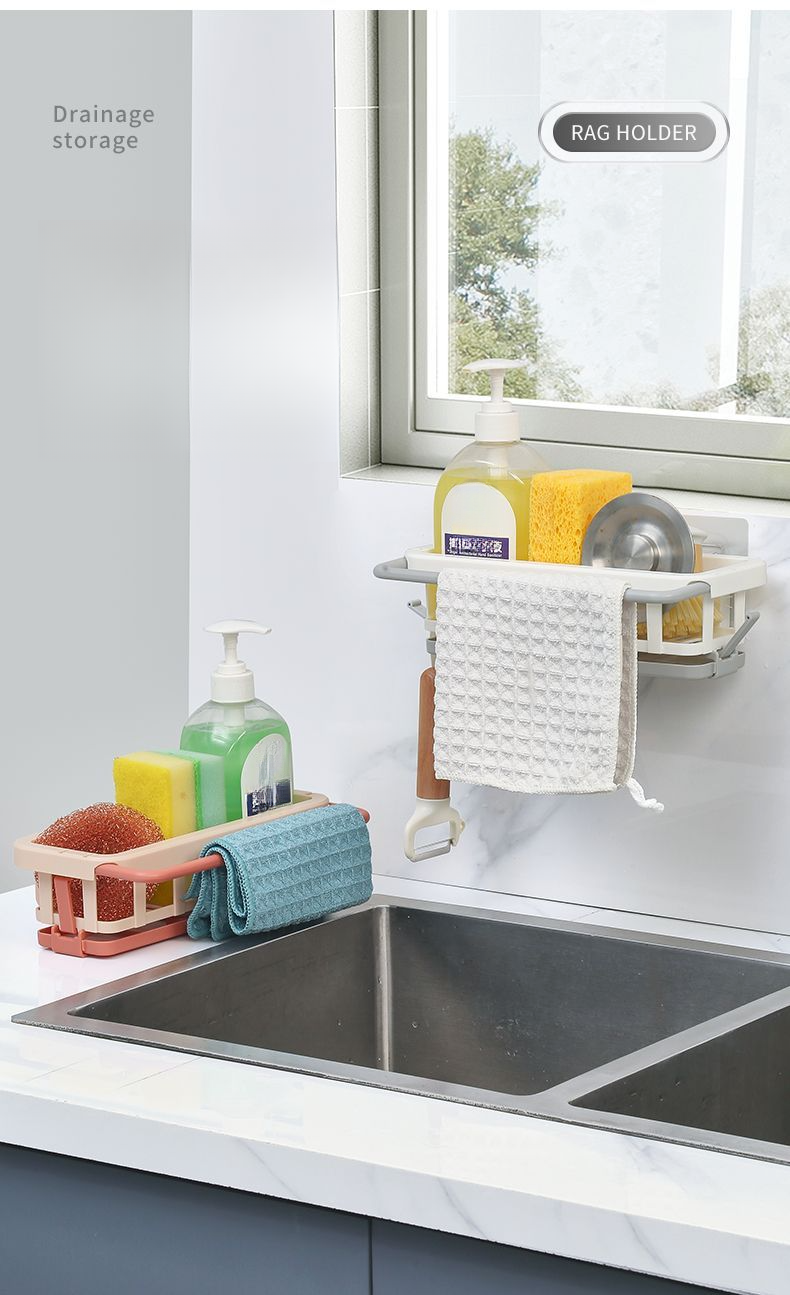 Kitchen Storage No-Drill Wall-Mounted Miscellaneous Organizer Multi-Functional Draining Spice Rack Sink Artifact_voghion.com