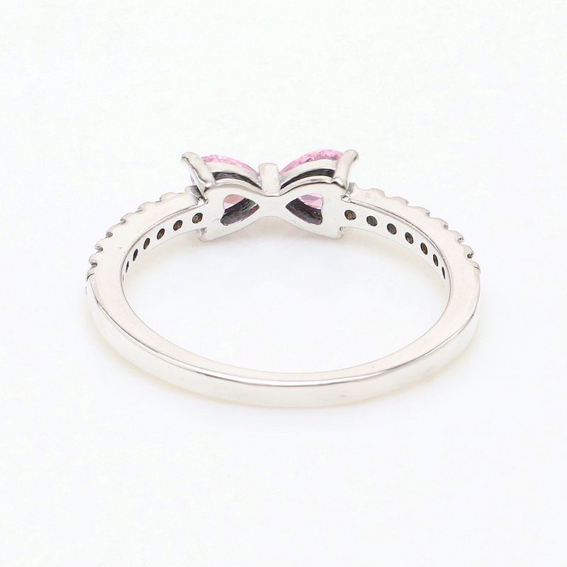 Új ezüstözött rózsaszín masnis gyűrű divatos szerelmes szív alakú gyűrűujjra Valentin-napi ajándék barátnőnek_voghion.com