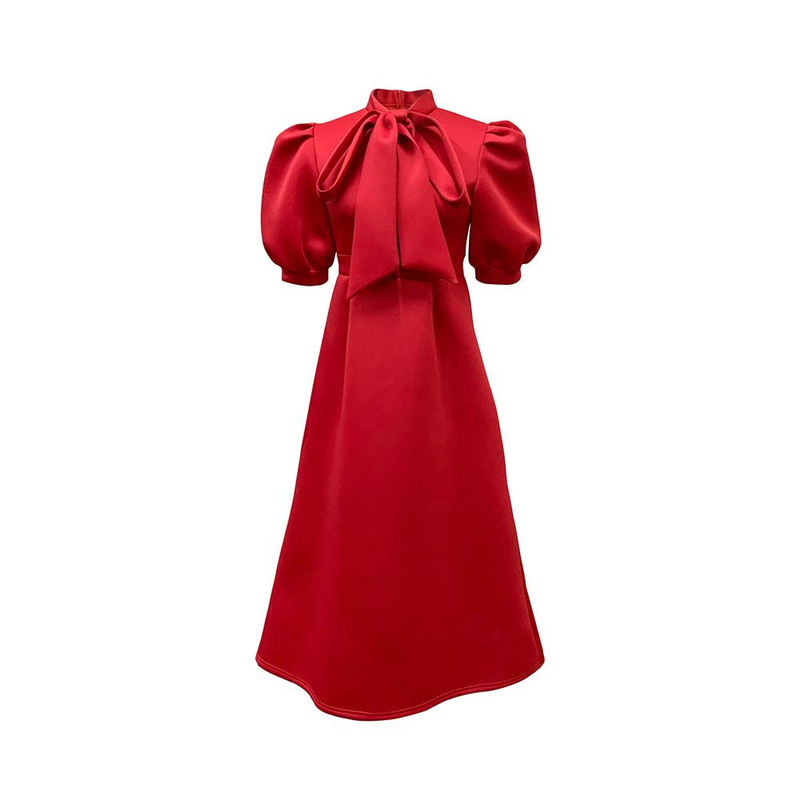 Rochie de banchet pentru femei de marime mare de vara nou bowknot doamnelor de culoare solida fusta cu maneca scurta _voghion.com