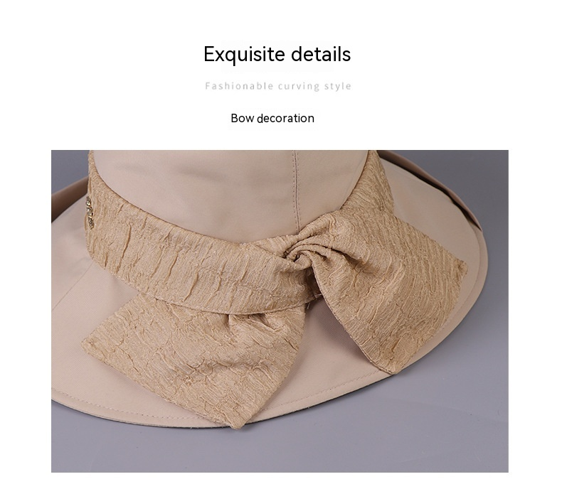 2024 printemps/été nouvelle mode décontracté polyvalent femmes tissu chapeau coréen pêcheur chapeau arc parasol chapeau crème solaire respirant bassin chapeau_voghion.com