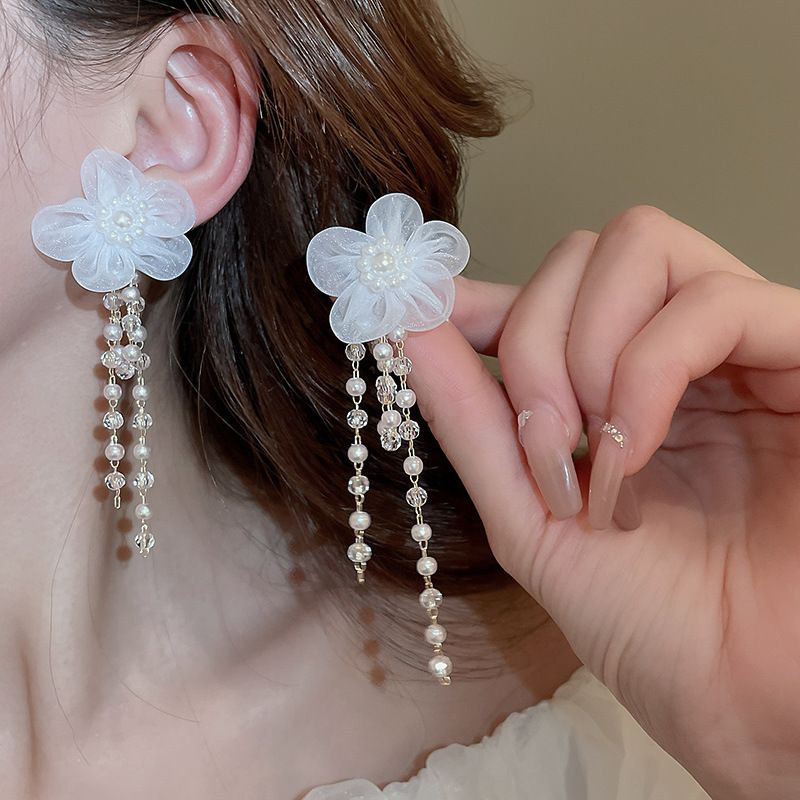 Orecchini pendenti in argento con fiocco elegante ultra immortale, fiore, luce francese, lusso, moda, stile letterario, dolci e versatili_voghion.com