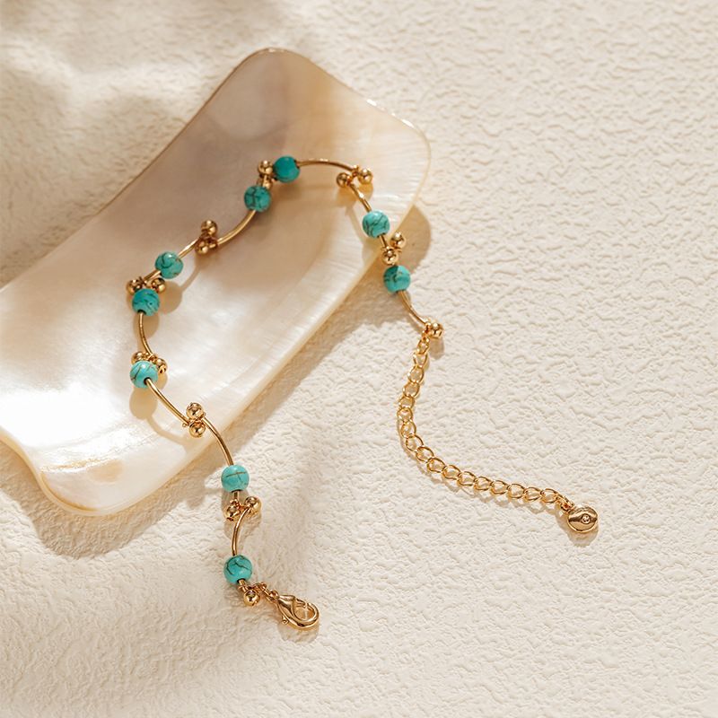 Perlenarmband Persönlichkeit geknotete goldene runde Perlen Kupferrohrdesign Handschnur Transferperlen Glücksbringer Handschmuck mit K Echtgold überzogen_voghion.com