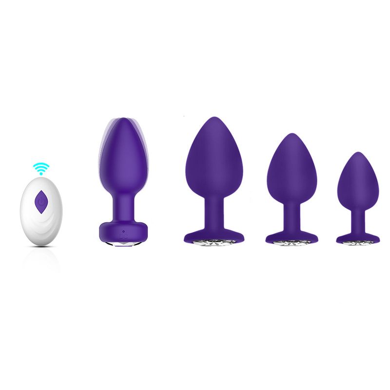 Plug anale con telecomando APP wireless e trapano, plug anale vibrante in silicone, set da quattro pezzi, prodotto per adulti_voghion.com