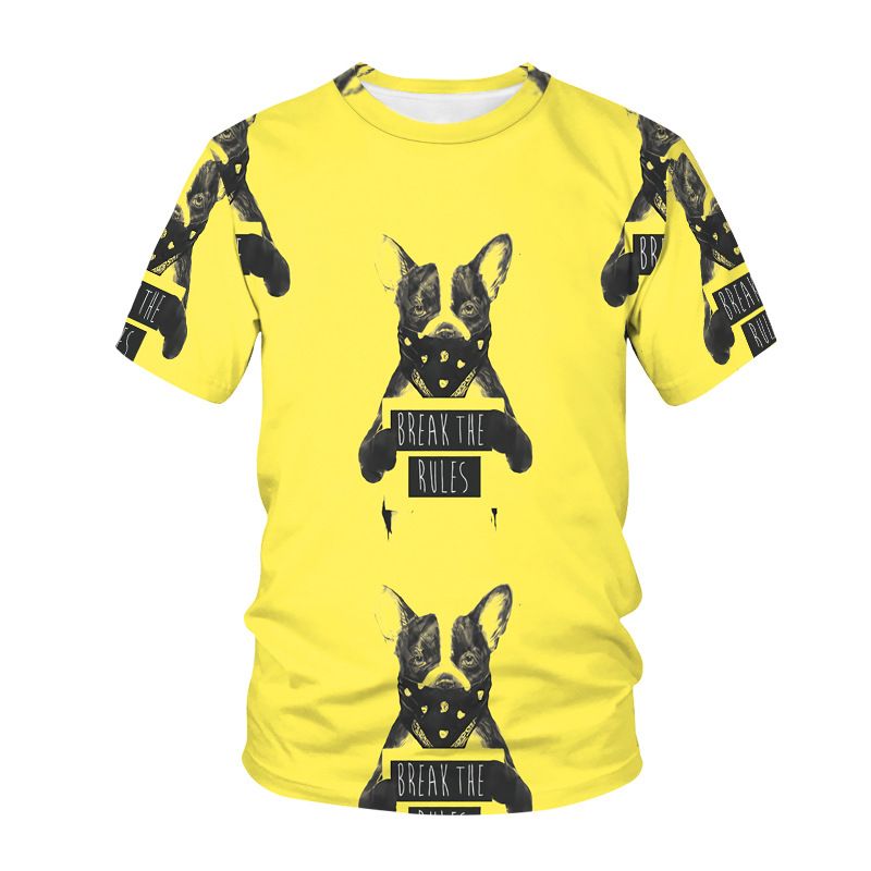 Maglietta girocollo casual con stampa 3D a forma di cane, da uomo, estiva, a maniche corte_voghion.com