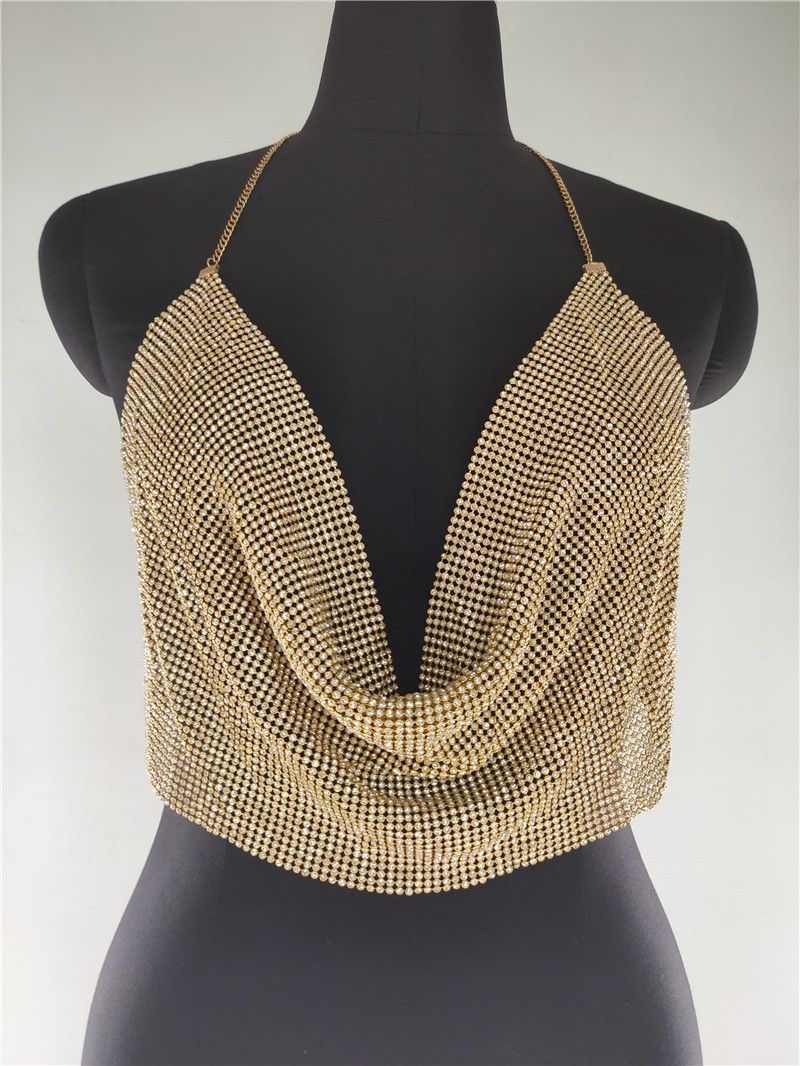 European and American cross-border 2020ins foreign trade nightclub low-cut backless flashing diamond chain strap deep V navel vest fz1364_voghion.com