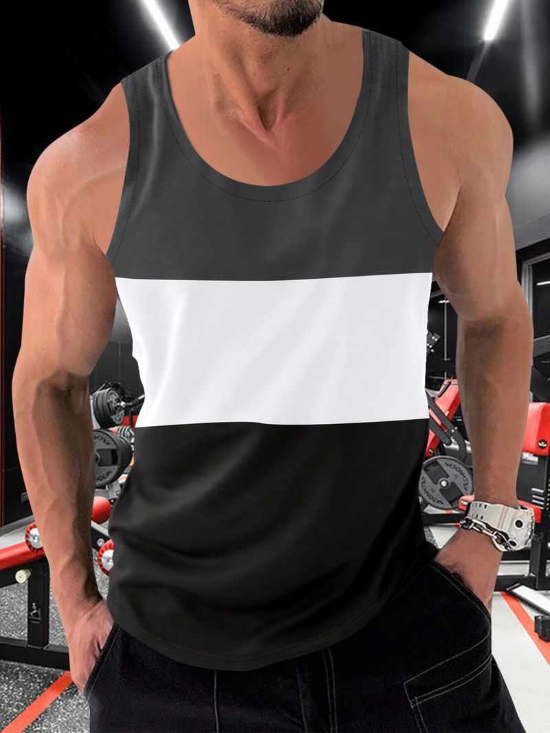 Chaleco deportivo holgado para hombre con costuras en contraste de colores para correr_voghion.com