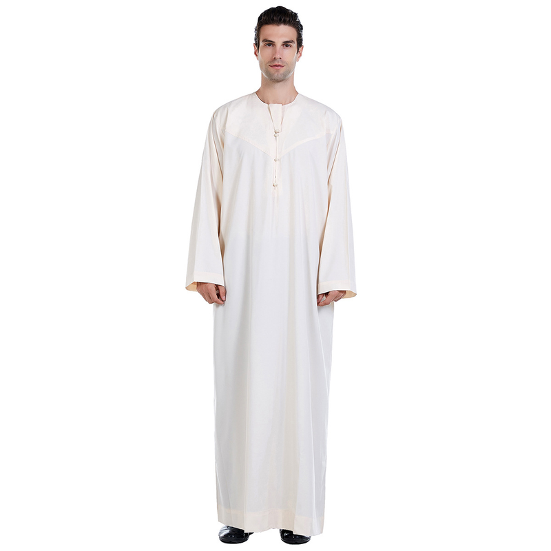 Herenkleding Herengewaden Effen kleur eenvoudig ontwerp Moslimkaftan_voghion.com