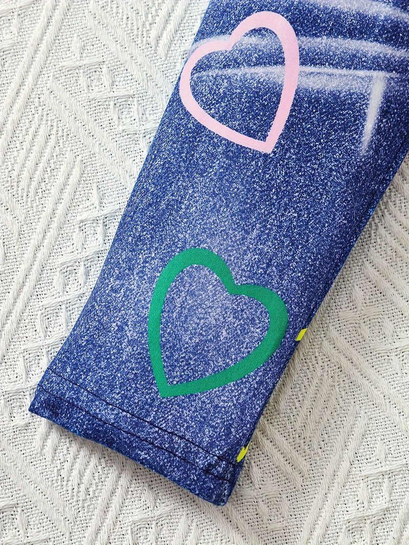 Mutter & Kinder INS Mädchen Sommerkleidung Kleine fliegende Ärmel Top Denim Print Hosenanzug Leggings Zweiteiler_voghion.com