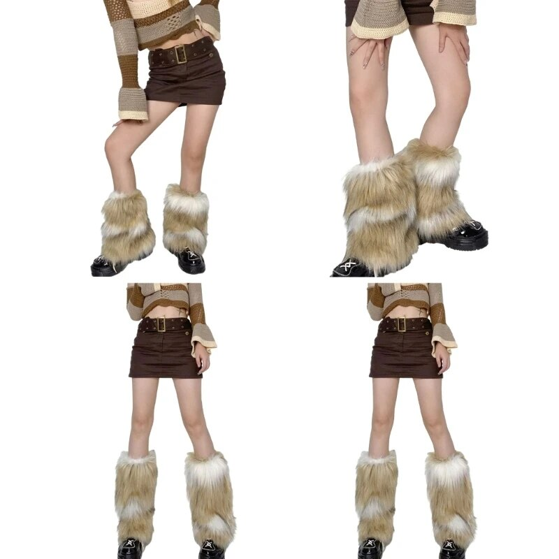 Costume de fête en fourrure pour femmes, fausse fourrure Sexy, chaussures longues pelucheuses, couvre-poignets, jambières/manches de bottes/couvre-bottes, cadeaux_voghion.com