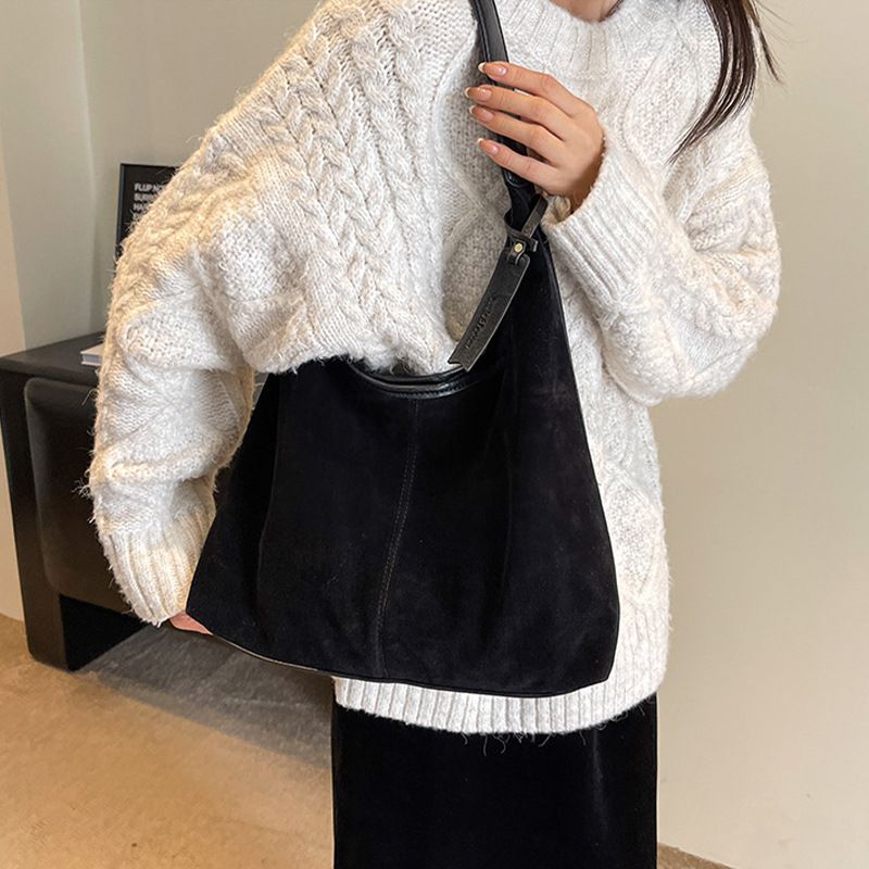 Borsa a tracolla casual da pendolare, grande capacità, in pelle scamosciata, stile Melard, autunno inverno 2025_voghion.com