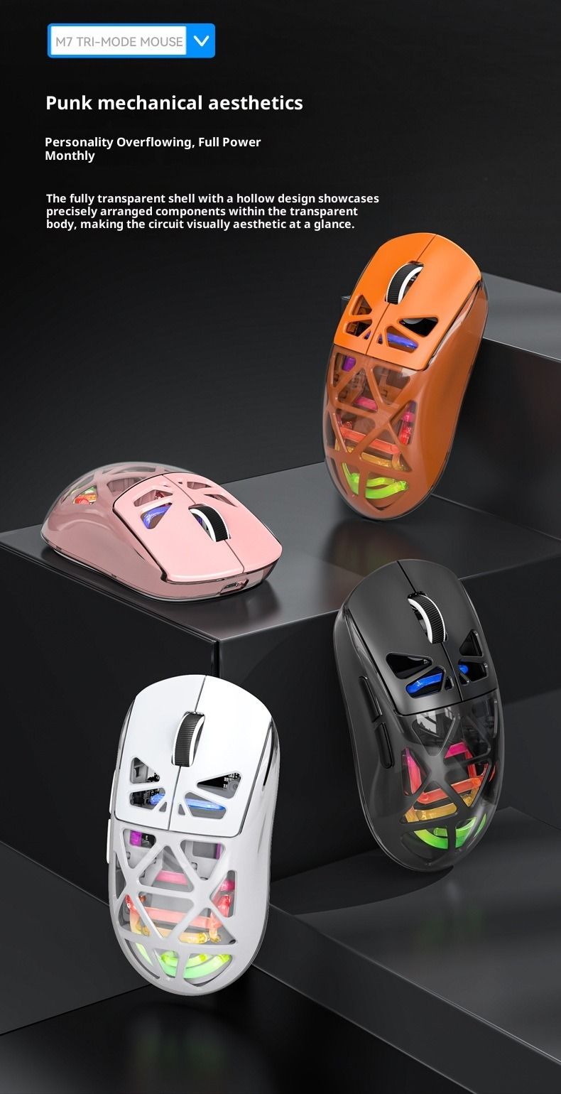 Mouse da gioco wireless, M7 Tri-Mode RGB trasparente leggero, 2.4G BT 5.0, 3600 DPI, ergonomico per PC Mac Laptop_voghion.com