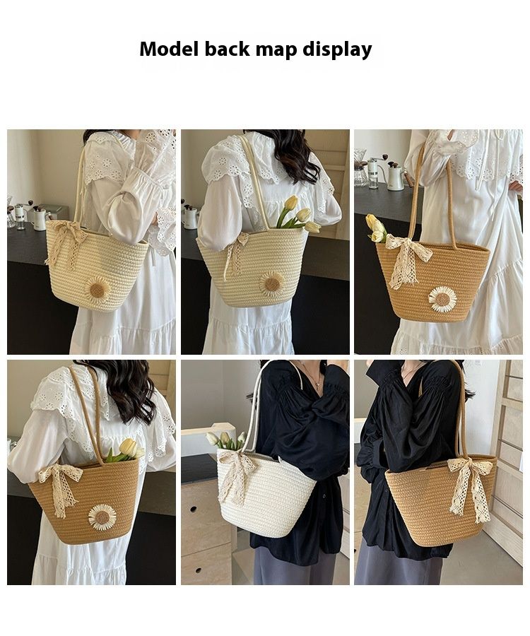 Borsa da spiaggia per le vacanze Instagram Tote fatta a mano intrecciata ad alta capacità per l'inizio della primavera 2024 per le donne_voghion.com