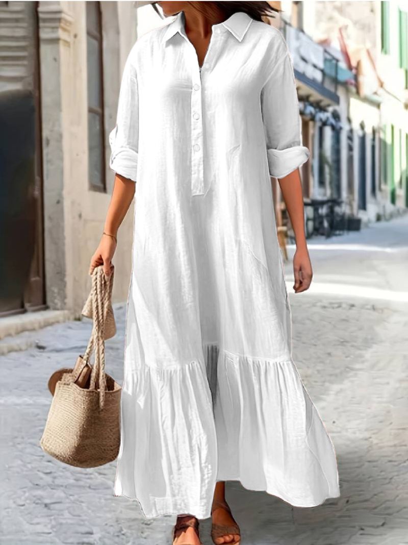 GraceChic, abito lungo con bottoni, nuova camicia ampia, casual e alla moda, colore unito, per il commercio transfrontaliero europeo e americano, 2025_voghion.com