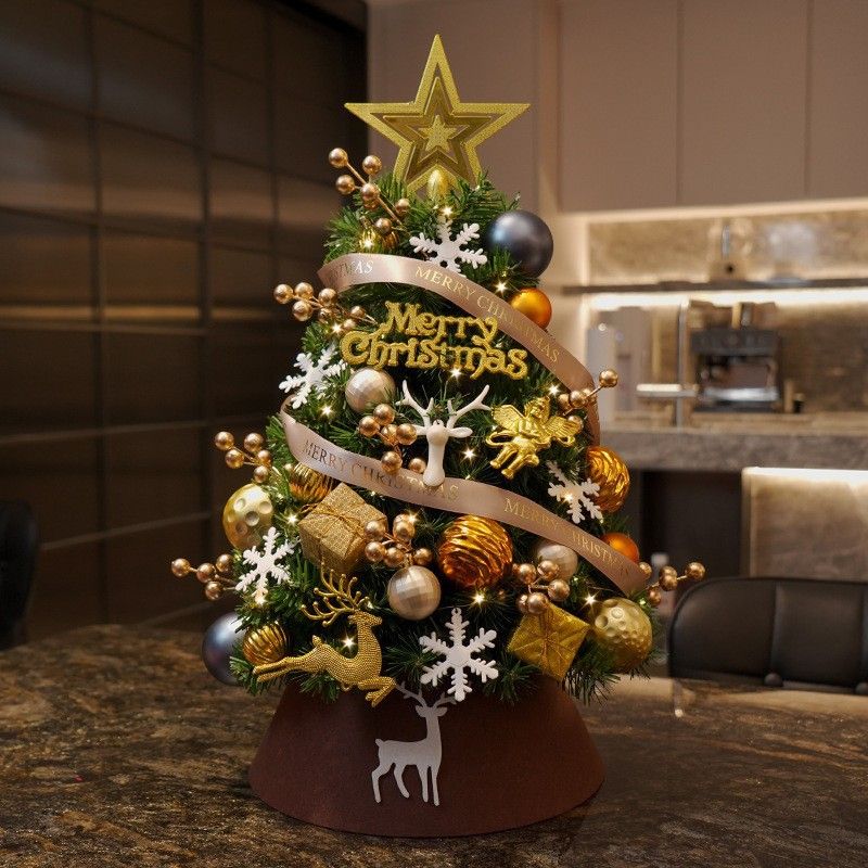 Christmas Mini Tree Set Decoration DIY Desktop Home Gold Coffee Tree Decoration Small Ornaments_voghion.com