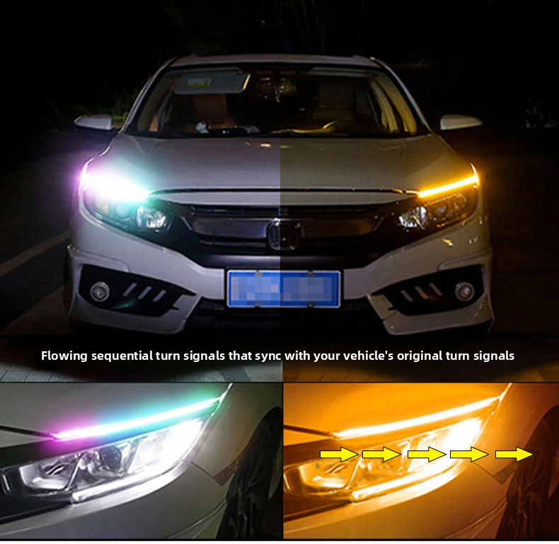 Striscia luminosa per luci diurne colorate RGB per auto, controllo Bluetooth tramite APP, 30 cm, 45 cm, 60 cm_voghion.com
