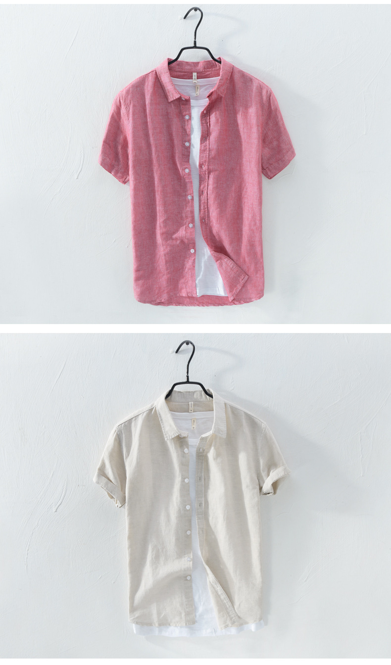 Nuovi prodotti estivi da uomo, semplici camicie a maniche corte da uomo in cotone e lino, camicie giovanili sottili e casual_voghion.com