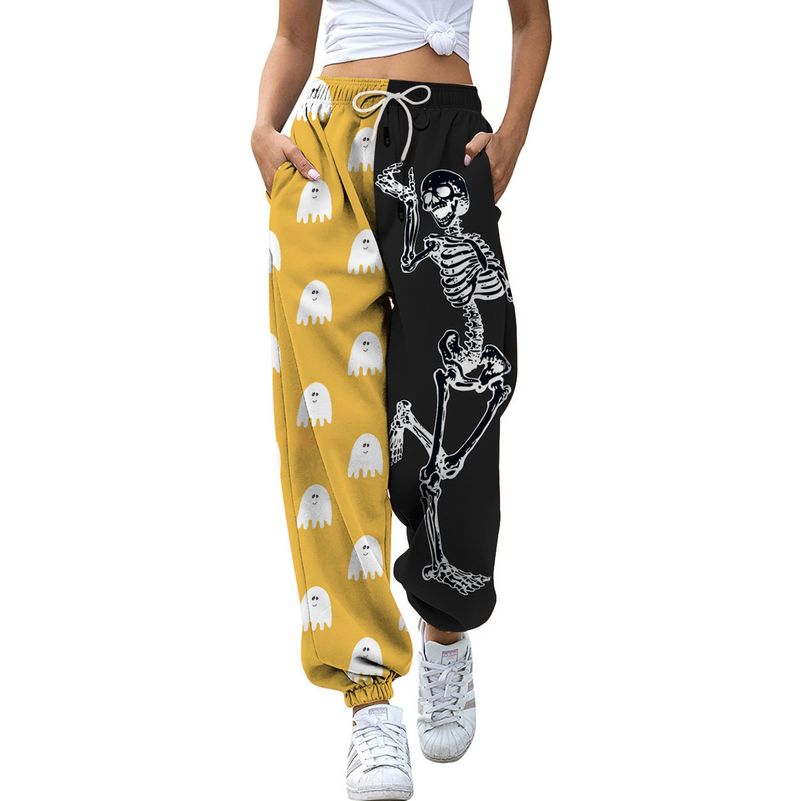 Pantaloni casual versatili a vita alta con gamba larga e stampa digitale 3D Halloween Series 2023 da donna_voghion.com