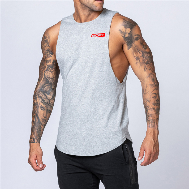 Sommer-Schulter-Trainings-Tanktop für Herren, Fitness, Bodybuilding, Sport-Baumwoll-T-Shirt-Unterlage, lässig, hochelastisch_voghion.com