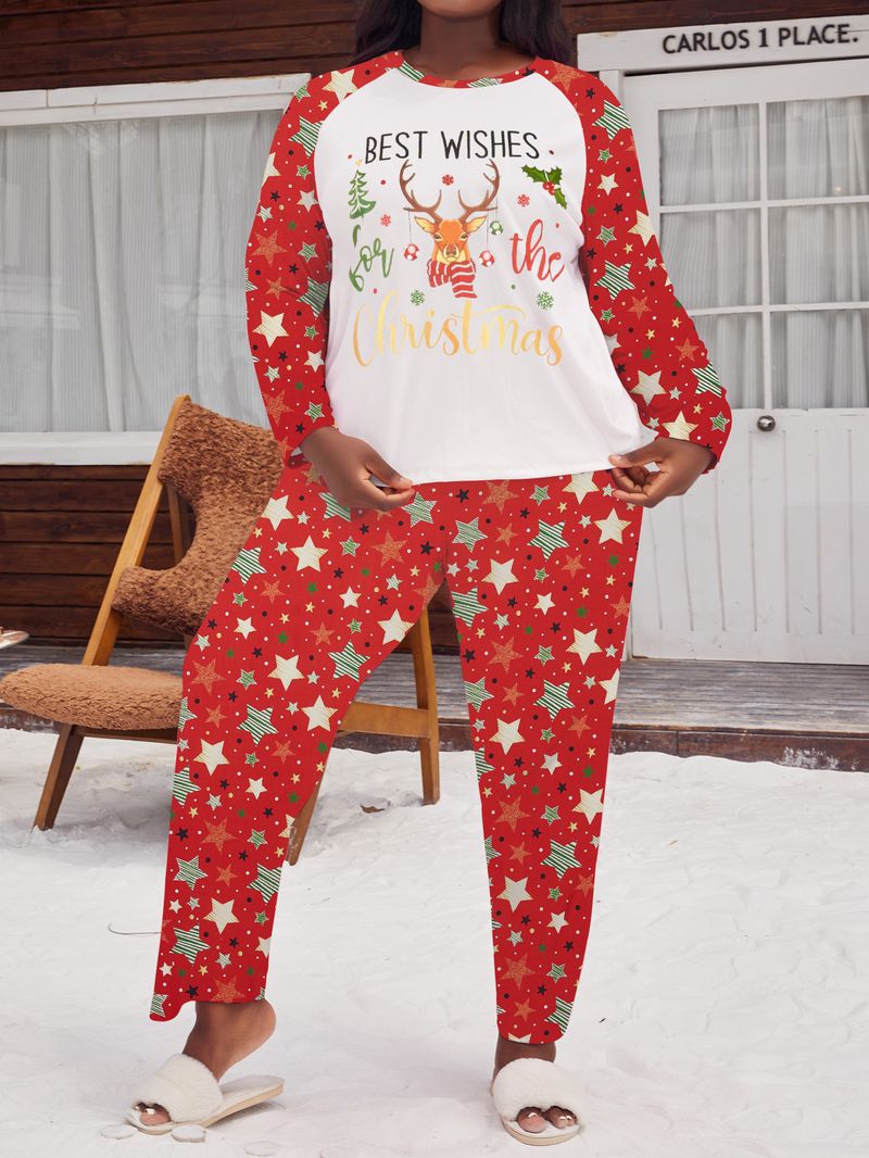 Damenbekleidung große Größe Pyjamas Weihnachtsatmosphäre Elch Herbst neue langärmelige Hose Strickjacke Anzug Hauskleidung_voghion.com
