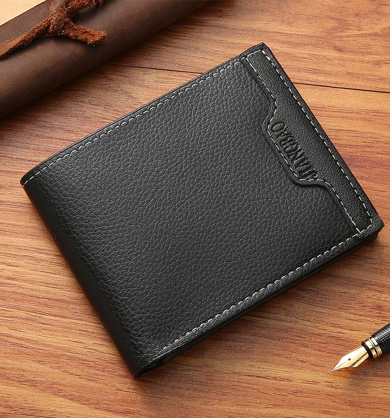Neue Herrenbrieftasche Kurze Herrenbrieftasche Jugend Einfache Mode Multi-Card-Geldbörse mit horizontalen Nähten und Litschi-Muster_voghion.com