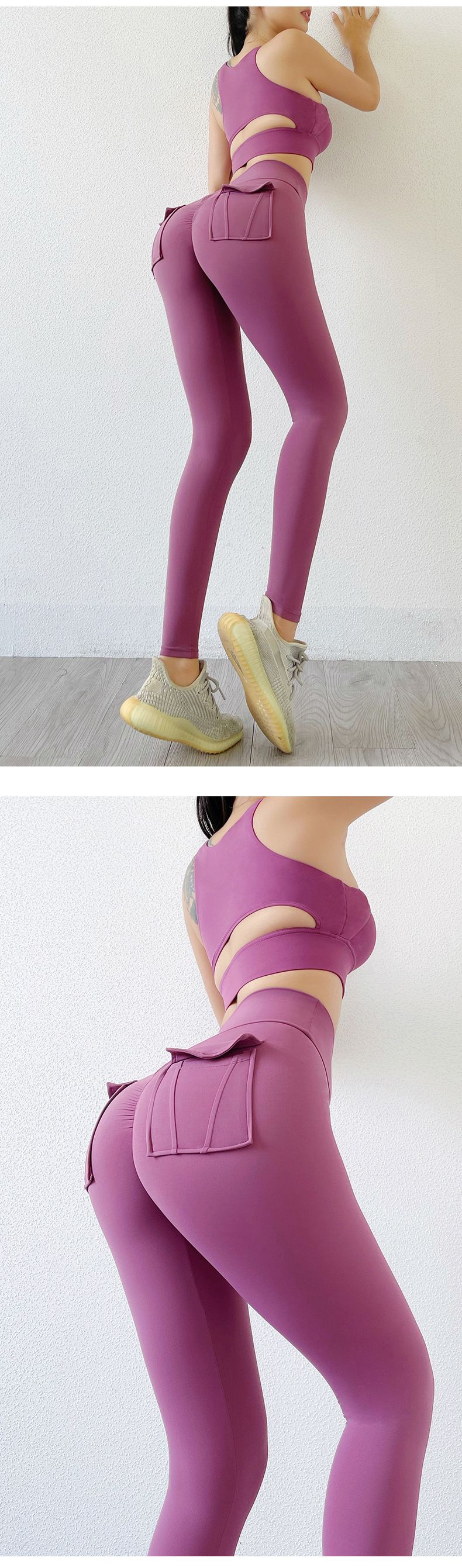 Women's Nude High-waist Butt-lifting Yoga Pants For Women With Pockets Sports Tights Chrysanthemum Fitness Pants_voghion.com