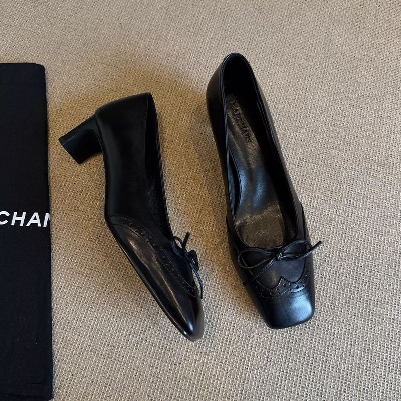 Lancui~ Artistic New Carved High Heels Women Square Toe Versatile Single Chunky Heel Elegant Women's Shoes_voghion.com