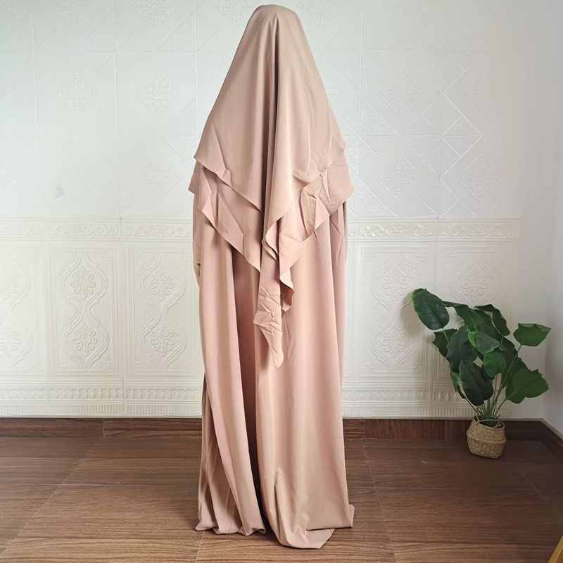 Vestido de dos piezas con hiyab, holgado, con mangas murciélago y color liso para mujer de Dubái, P105_voghion.com