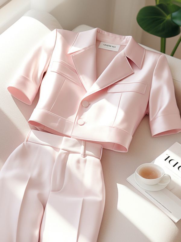 Damenbekleidung Sommerkleidung Mode, High-End-Profi, kleiner Duftstil, rosa Oberteil und Hosenanzug_voghion.com