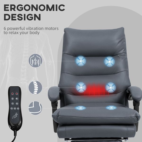 Vinsetto Microfibre Massage Office Chair, Heated Reclining Chair With Footrest, Double-tier Padding, Swivel Wheels, Dark Gray_voghion.com