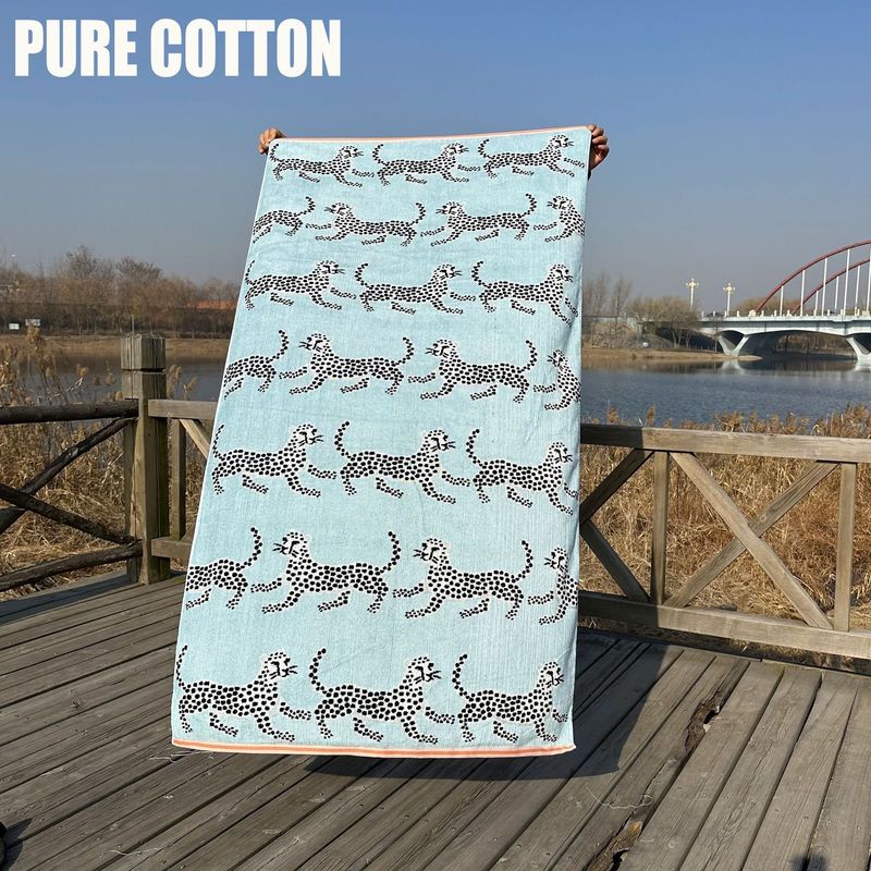 Prosop de plajă din bumbac pur, croială jacquard, catifea cu dungi, prosop de baie pentru adulți, mare, prosop de plajă_voghion.com