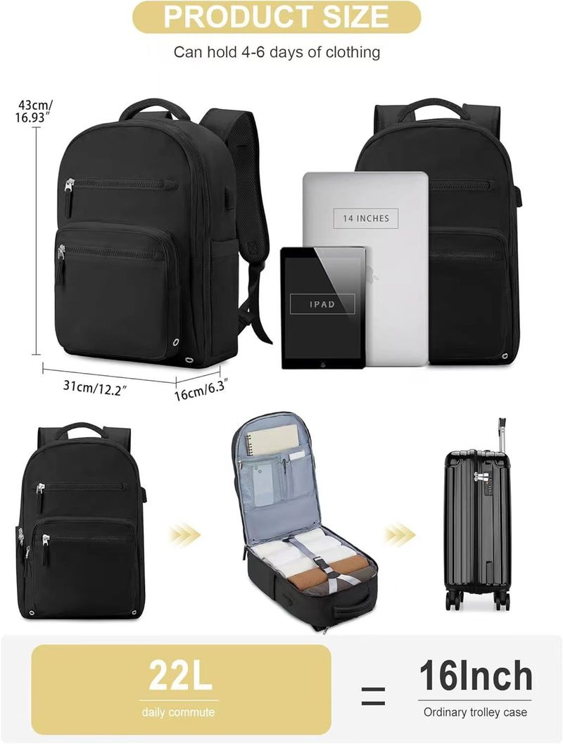 Happypeople Leichter Reiserucksack mit großer Kapazität, wasserdichter Unisex-Handgepäckrucksack mit Laptopfach, strapazierfähiges Oxford-Gewebe_voghion.com