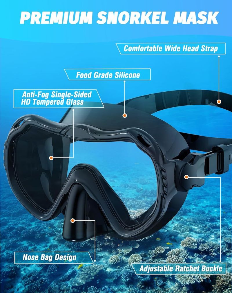 Attrezzatura per lo snorkeling, maschera, muta stagna completa, occhiali, boccaglio, set per immersioni subacquee_voghion.com
