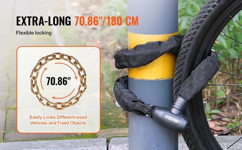 VEVOR Bike Chain Lock 5.91FT Heavy Duty Bike Lock Anti-Theft Bicycle Chain Lock 10mm Thicker Bicycle Lock Chain With 4 Keys For E-Bike, Motorcycle_voghion.com