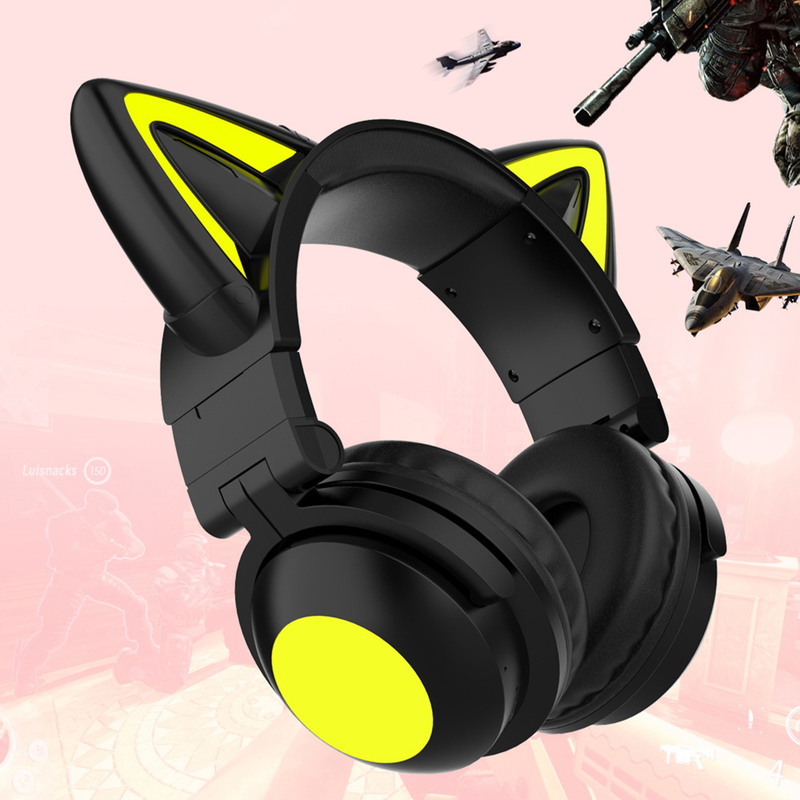 Bluetooth-kompatibel Kopfhörer Bunte Leucht Katze Ohr Form Stereo Musik Wireless Gaming Headset für Handy_voghion.com