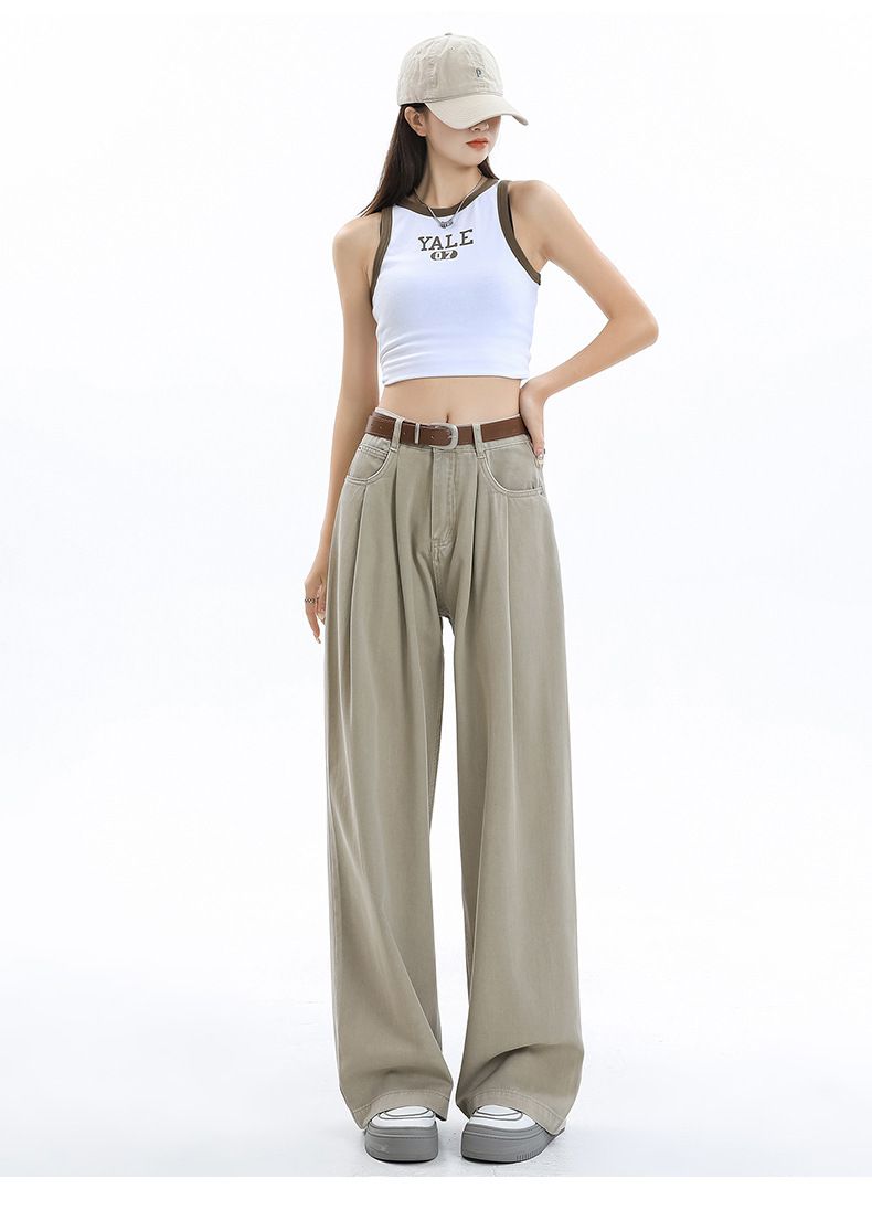 Jeans a gamba larga retrò a forma di pera da donna, vita alta, che coprono i fianchi e la pancia, snellenti, drappeggiati, larghi e versatili._voghion.com