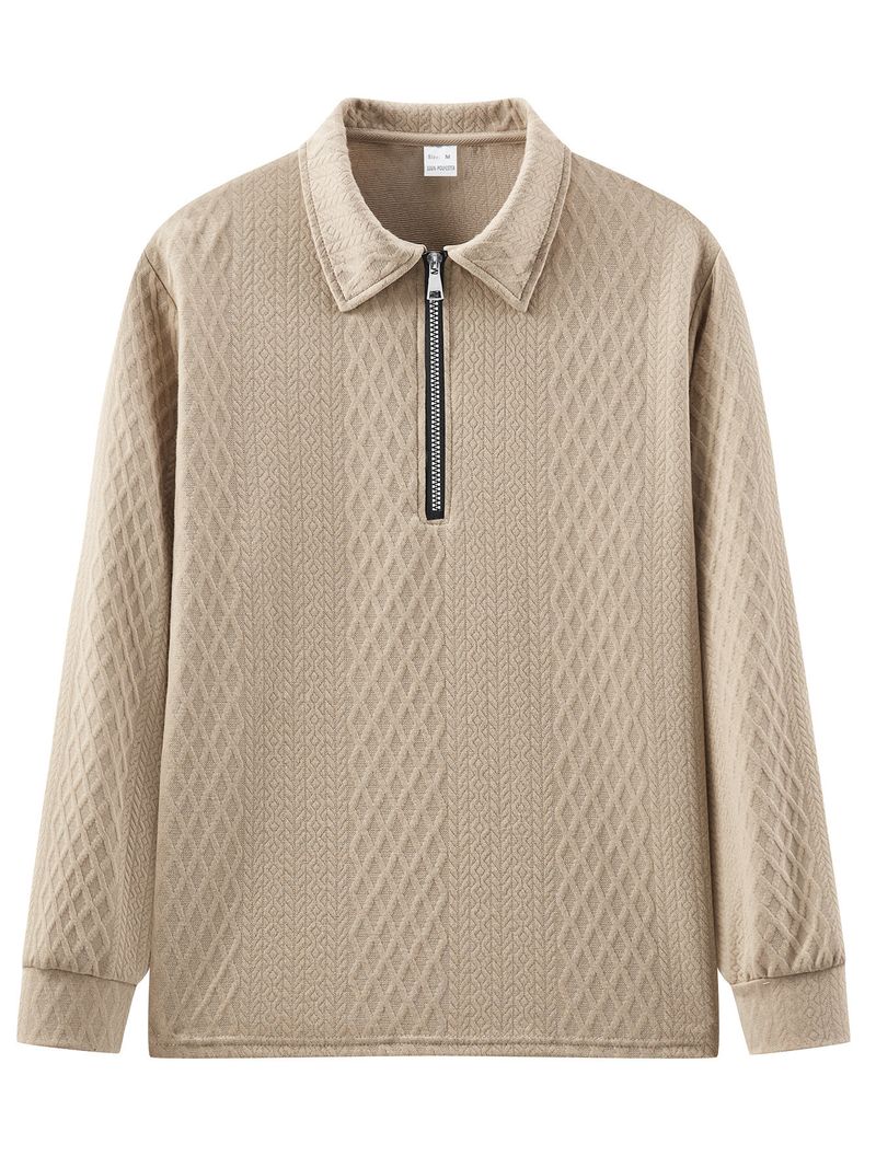 Strukturiertes, einfarbiges, langärmliges Freizeit-Sweatshirt für Herren – Lockere Passform, leicht, vielseitig für Frühling und Herbst (Weiß, Dunkelgrau, Schwarz, Khaki)_voghion.com