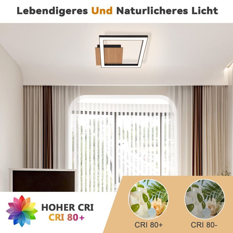 Glitzerlife Deckenleuchte LED Deckenlampe Schwarz - 3000K Warmweiß Schlafzimmerlampe Modern 12W Küchenlampe Klein Holz Flurlampe Quadrat Design Für Esszimmer_voghion.com