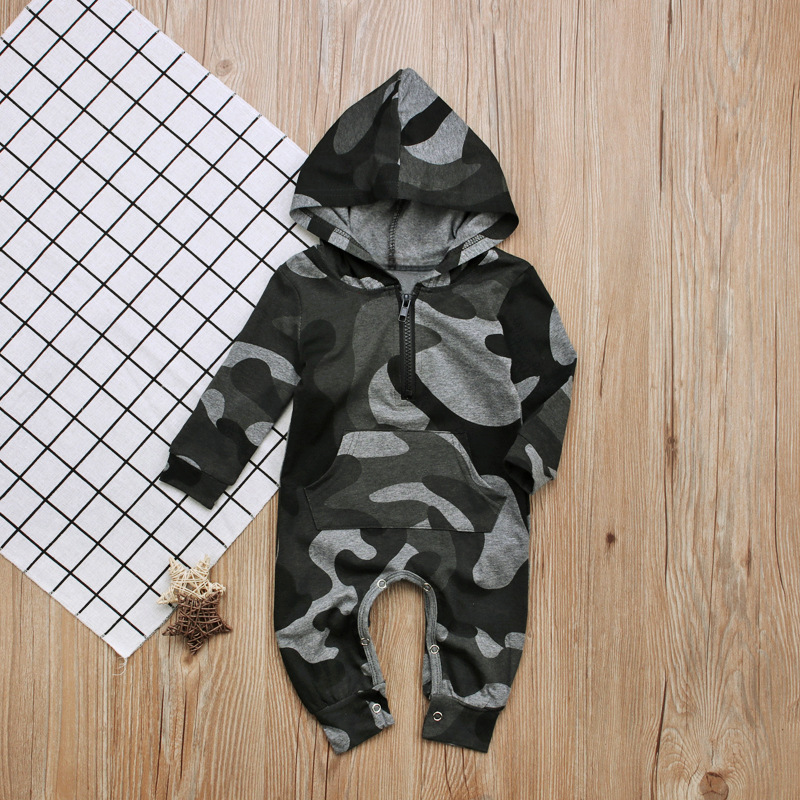 Dziecięcy wiosenny i jesienny chłopięcy kombinezon z długimi rękawami i kapturem, kamuflaż Onesie, kombinezon wspinaczkowy Ha, odzież dziecięca_voghion.com