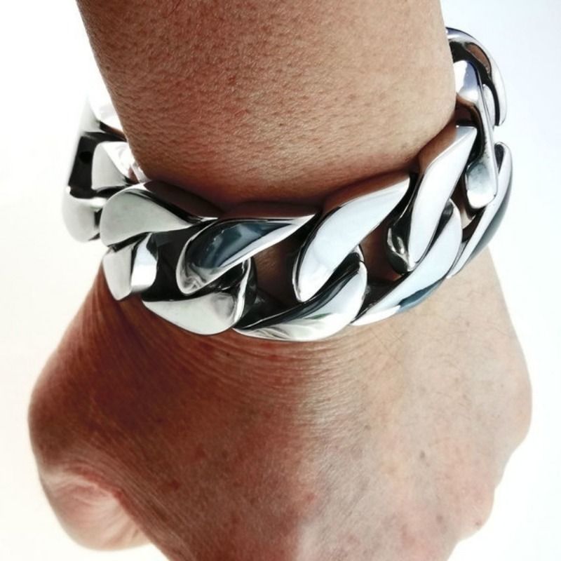 24mm Width Fashion Men Stainless Steel Cuban Curb Bracelet B156_voghion.com