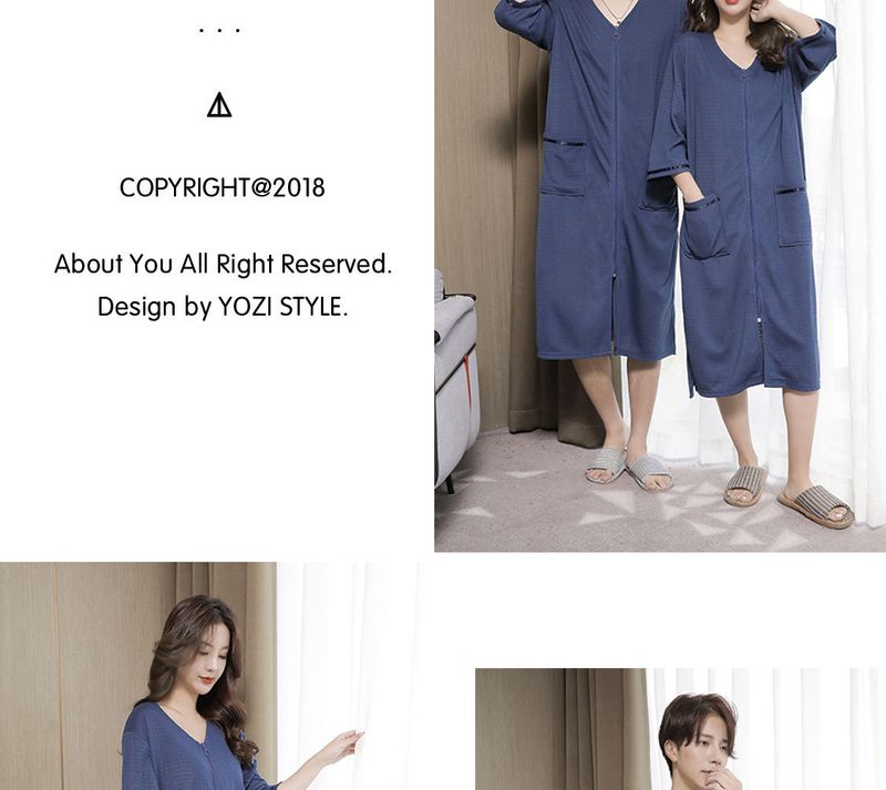 2023 New Waffle Zipper Nightgown Unisex Thin Home Wear Plus Size Pajamas 200 Jin_voghion.com