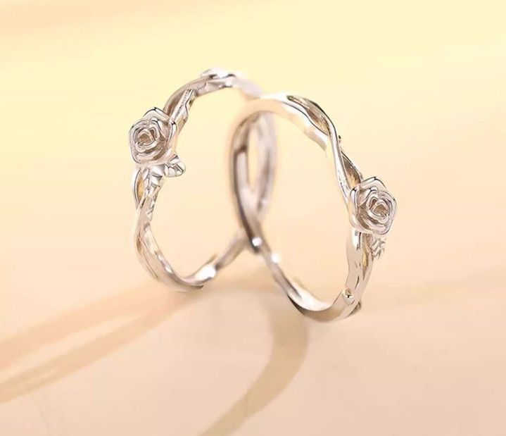 and Rose Pair Wheat Flower Couple Rings Fashion Simple Open Index Finger Ring_voghion.com