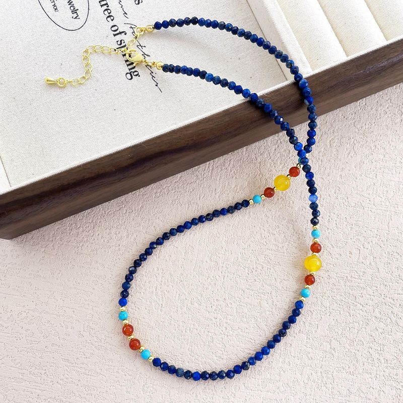 Collana con perline di lapislazzuli naturali - Catena per clavicola elegante e di alta qualità | Accessorio per cheongsam in stile di nicchia_voghion.com