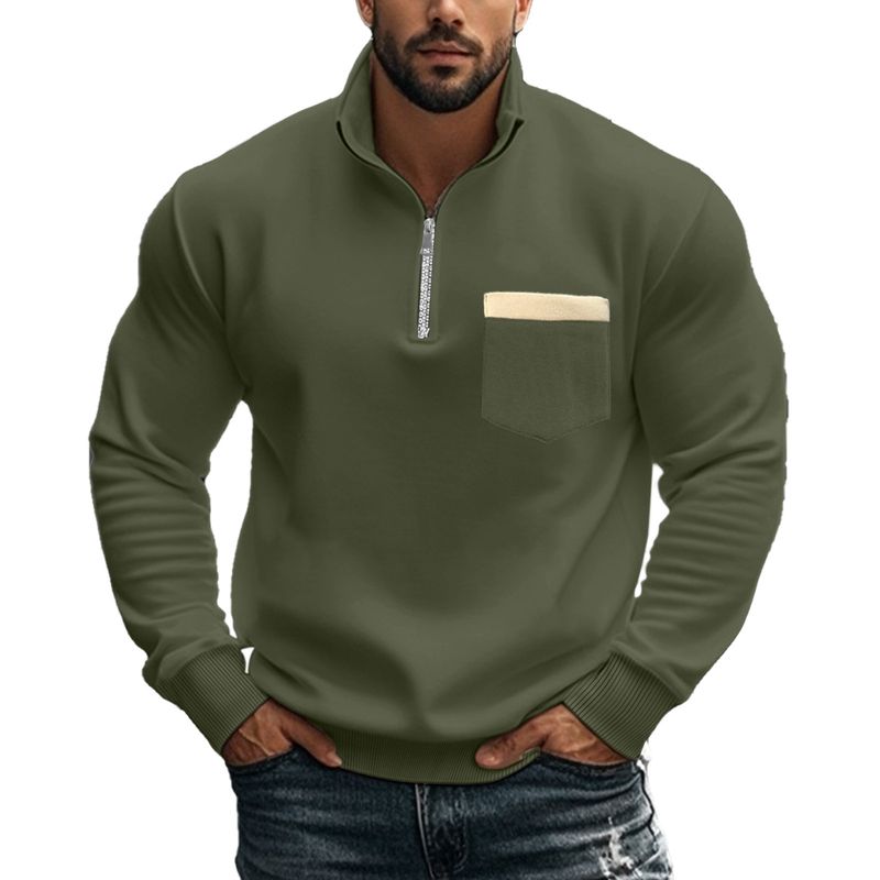 Herbst und Winter Neue Herren Sweatshirt Casual Reißverschluss Stehkragen Plus Samt Einfarbig Herrenjacke_voghion.com