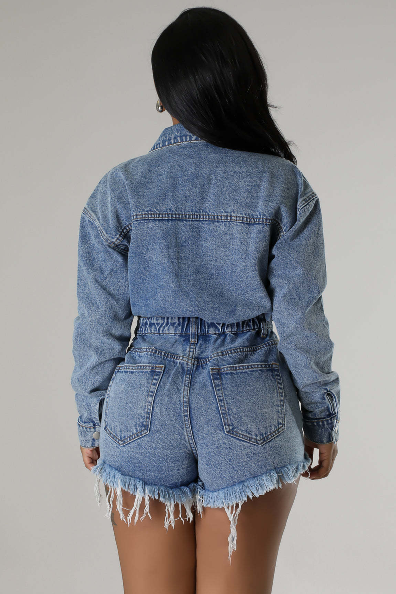 Abbigliamento da donna tuta con tuta in denim lavato sciolto con nappe con foro elastico alto_voghion.com