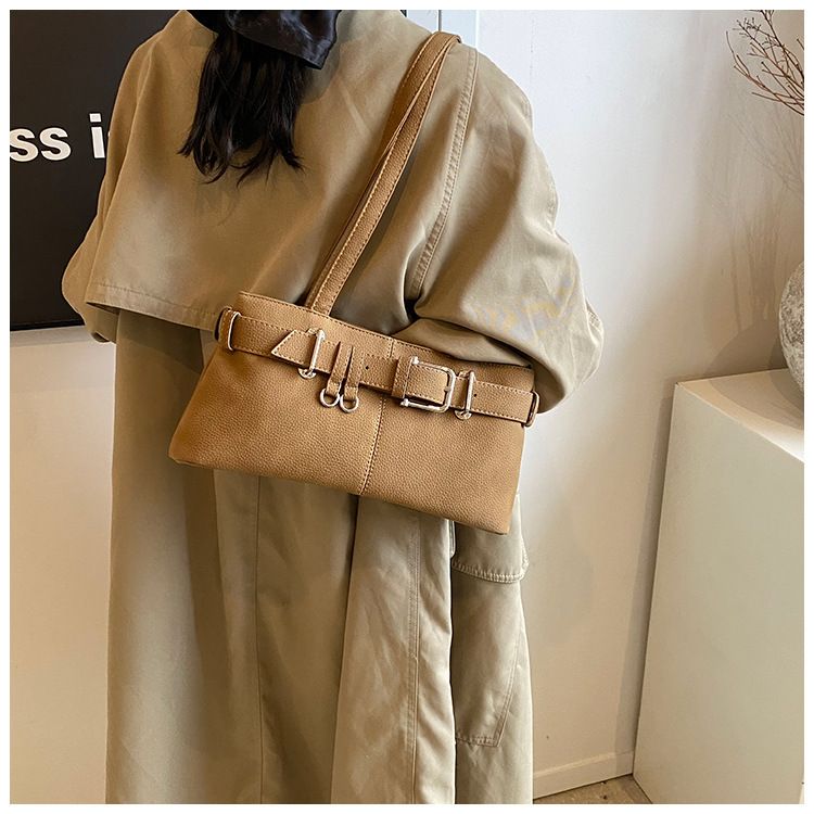 Tote Strukturierte Lässige Vielseitige Gürtelschnalle Schulter Nischendesign Pendlertasche_voghion.com