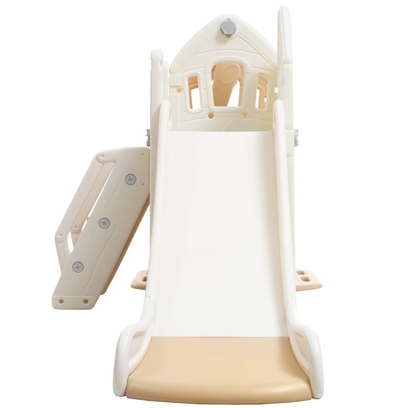 Ensemble de toboggan 5 en 1 pour enfants avec balançoire, structure d'escalade, espace de rangement, panier de basket, toboggan intérieur et balançoire_voghion.com