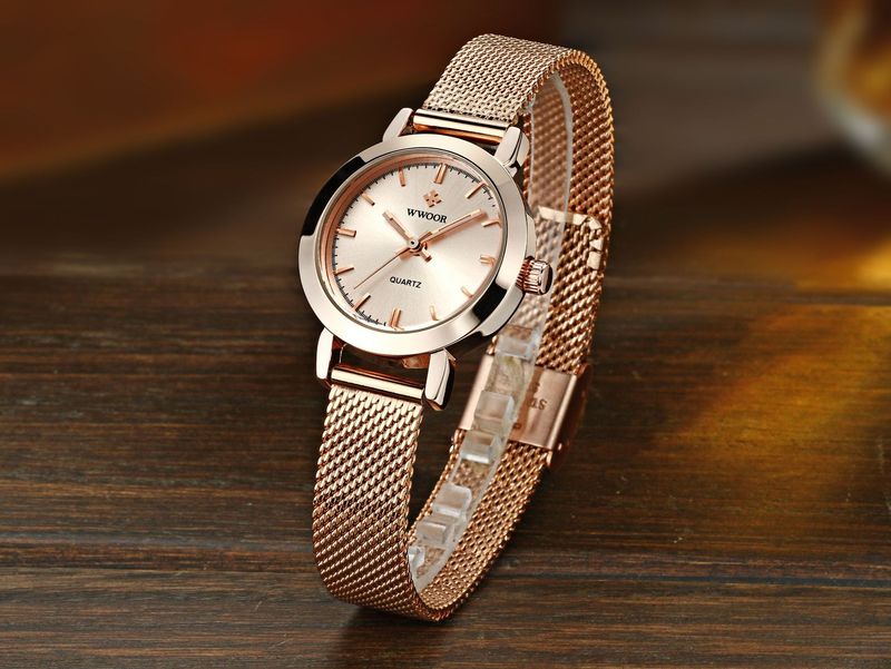 Reloj de cuarzo elegante para mujer con esfera pequeña y correa de malla, resistente al agua, informal, para uso diario, con correa de malla redonda._voghion.com