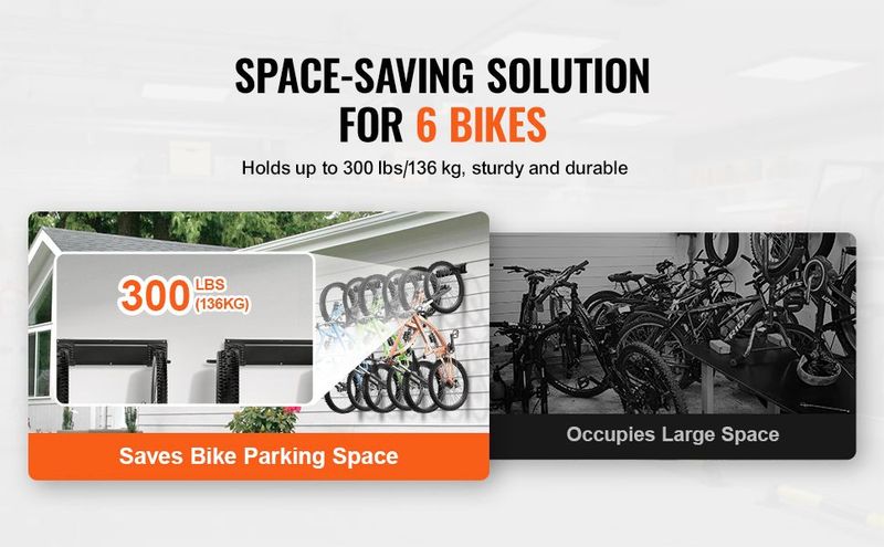 VEVOR Bike Storage Rack, 6 Bike Racks And 3 Helmets Hooks, Wall Mount Bike Storage Hanger, Home & Garage Organizer, Customizable For Various Bike Sizes, Adjustable Holder, Holds Up To 300 Lbs, 51-inch_voghion.com