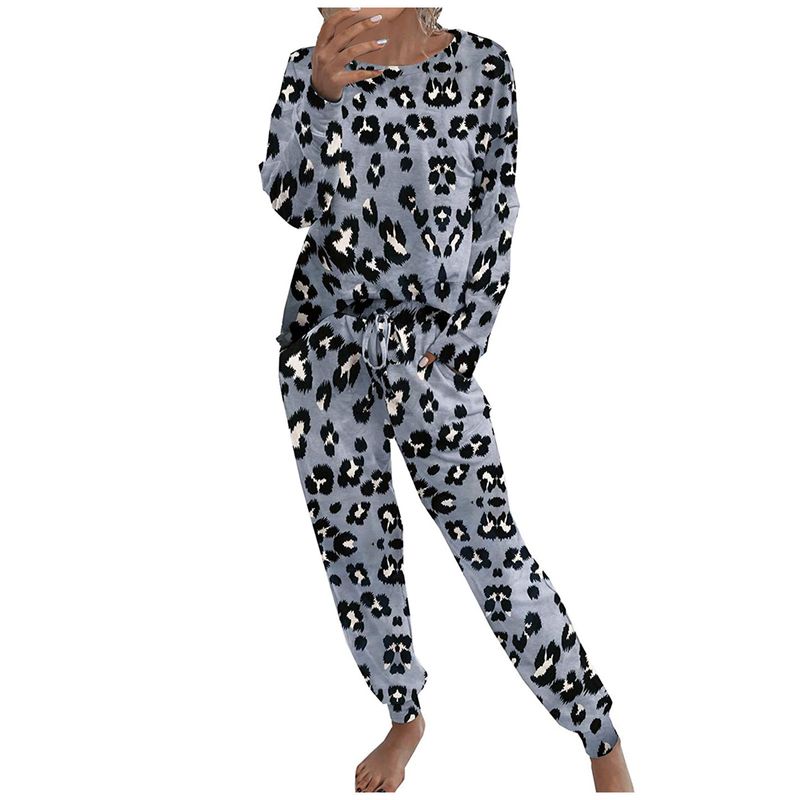 Christmas printed pullover home wear autumn and winter round neck long-sleeved two-piece suit for women_voghion.com